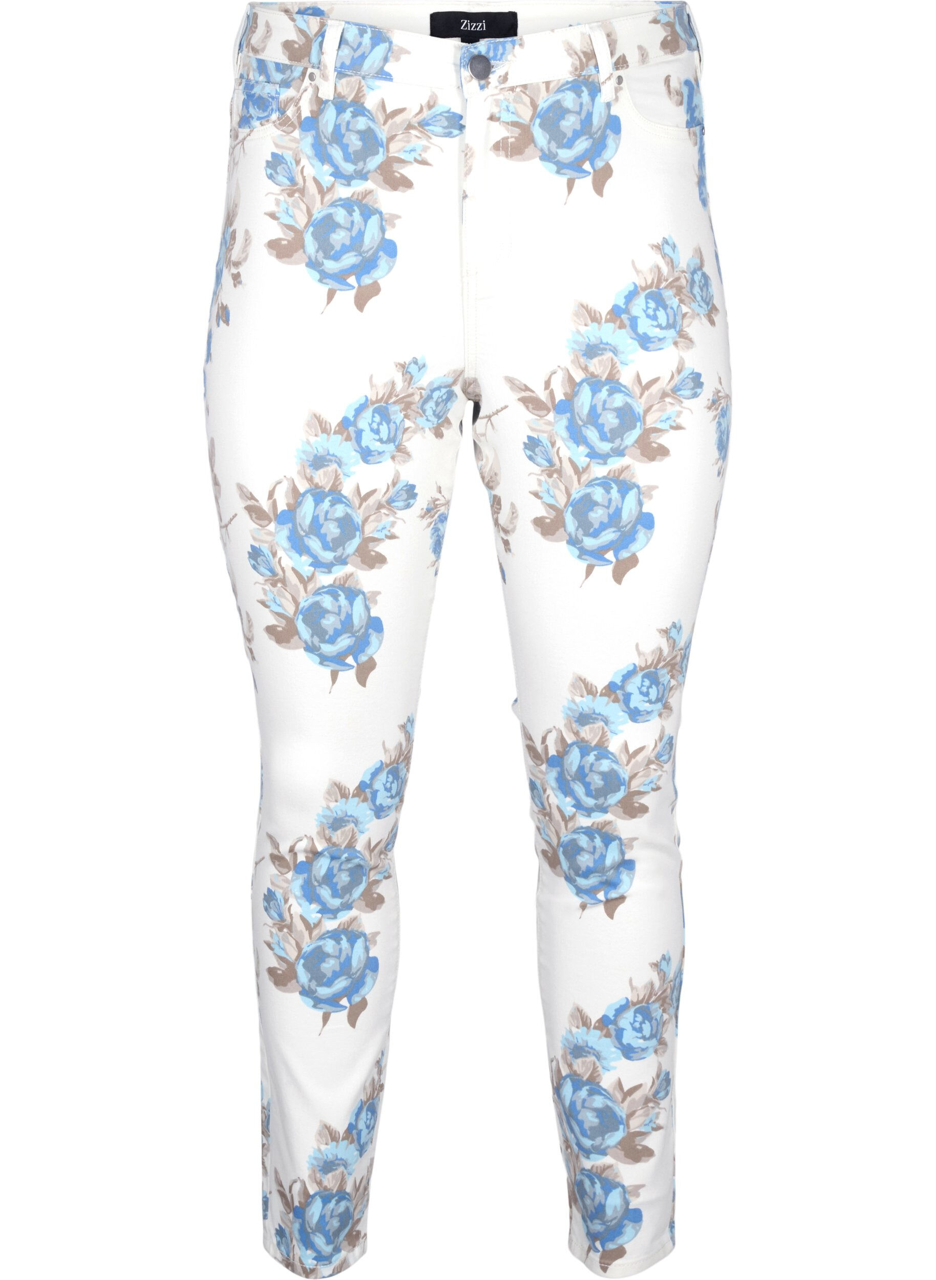 ZizziSuperslanke Amy jeans met bloemenprint, Wit, Packshot image number 0
