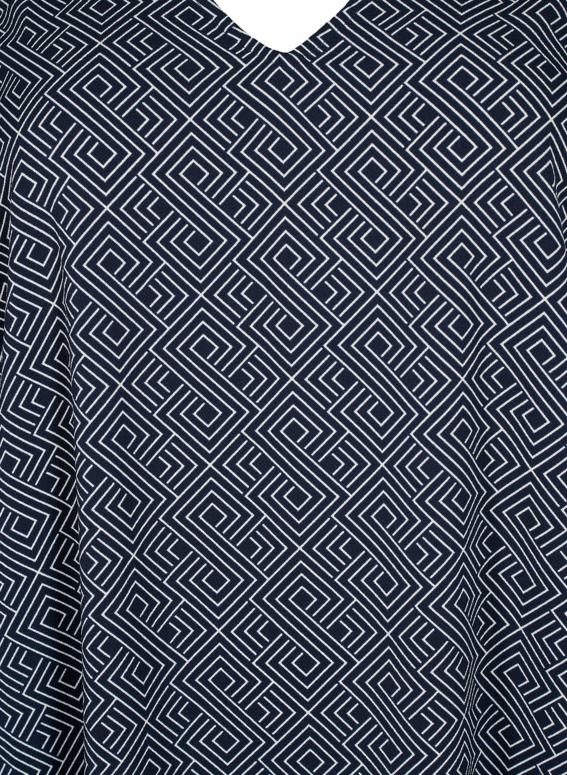 Zizzi Robe &agrave; col en V avec imprim&eacute;, Navy Graphic AOP, Packshot image number 2