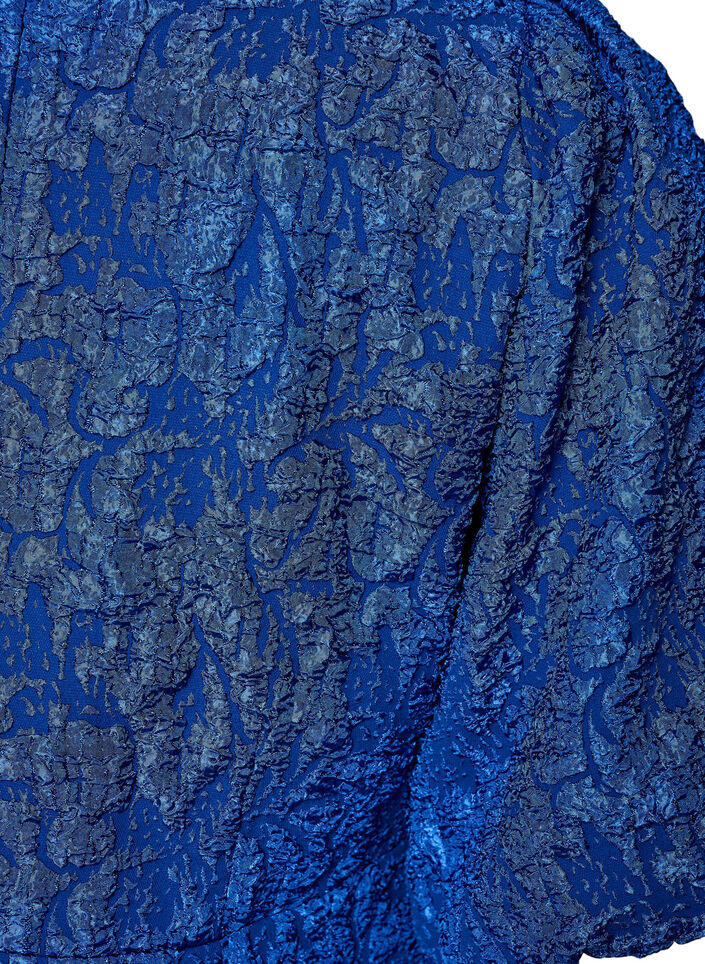 Robe en jacquard &agrave; coupe &eacute;vas&eacute;e avec manches bouffantes, Bleu, Packshot image number 3