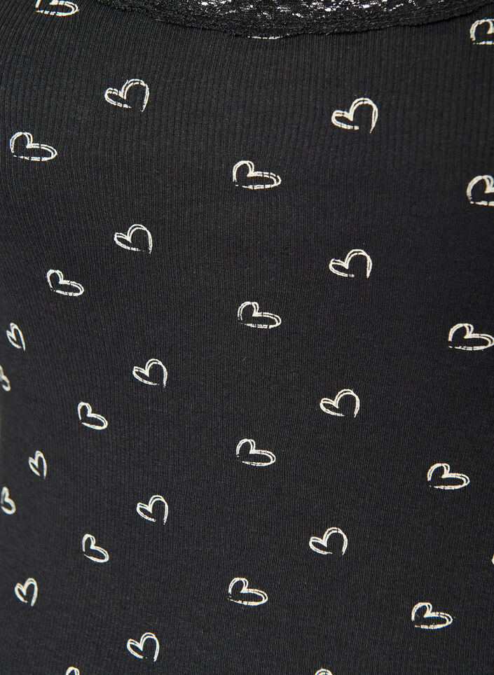 Top avec imprim&eacute; et bord en dentelle, Noir, Packshot image number 2
