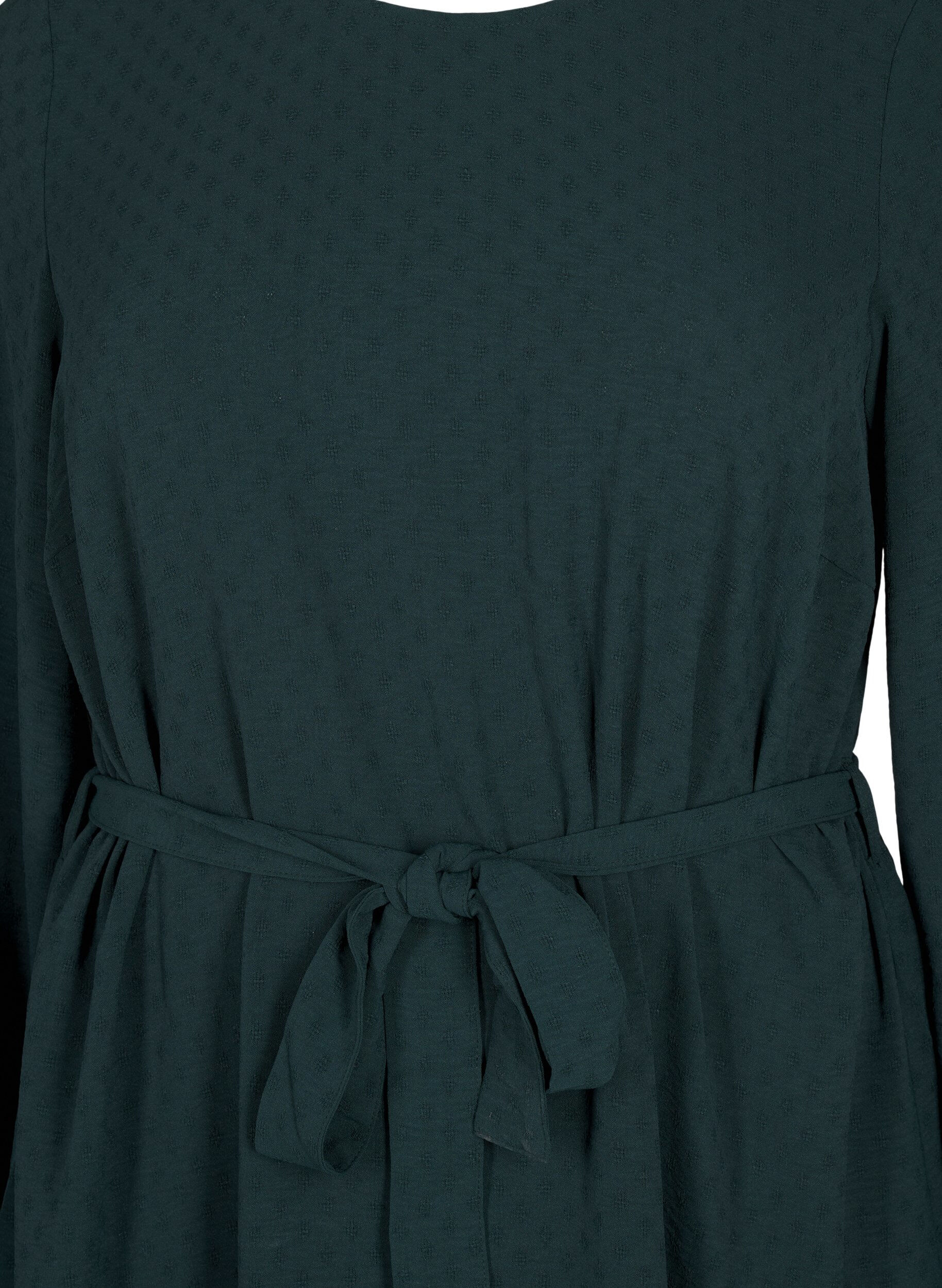 ZizziKorte jurk van textuurstof met een strikriem, Scarab, Packshot image number 2