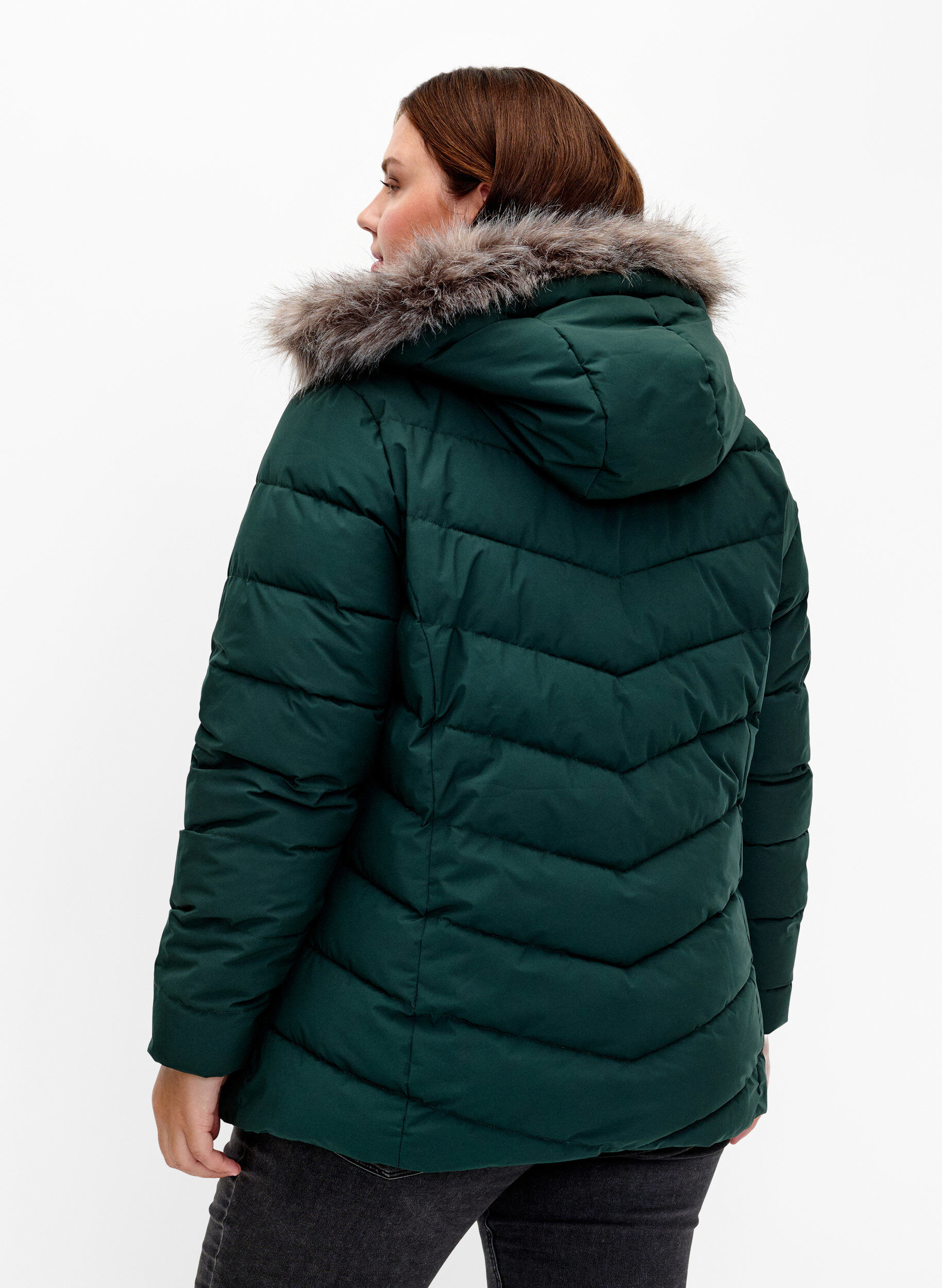 Zizzi Veste courte &agrave; capuche, Vert fonc&eacute;, Model image number 2