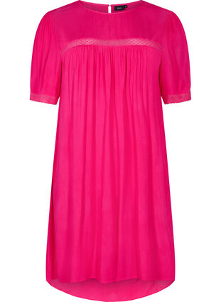 Viscose jurk met kanten randje, Bright Rose, Packshot image number 0
