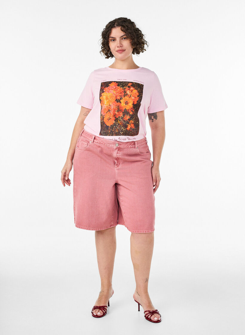 Katoenen T-shirt met print aan de voorkant, Roze, Model image number 1