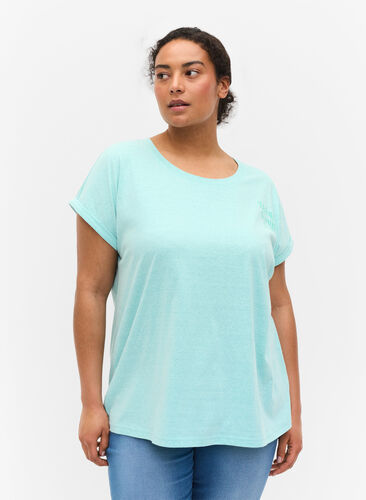 Gemêleerd t-shirt in katoen, Aqua Splash Melange, Model image number 0