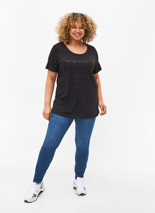 T-shirt en coton avec texte imprimé, Black Originality, Model image number 2