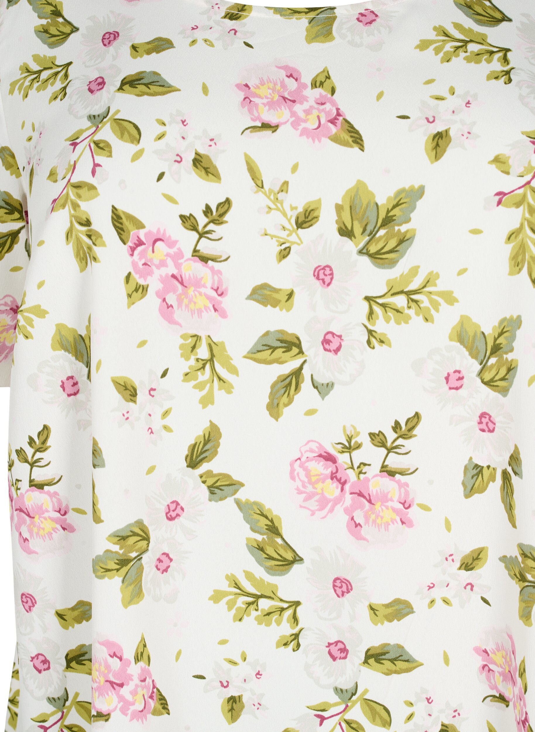 Zizzi	 FLASH - Blouse met korte mouwen en print, Off White Flower, Packshot image number 2