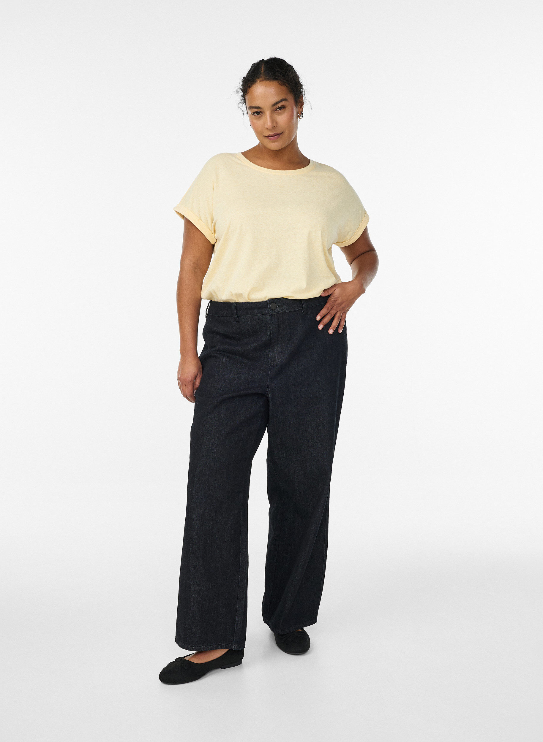 Zizzi T-shirt m&eacute;lang&eacute; &agrave; manches courtes, Jaune clair, Model image number 1