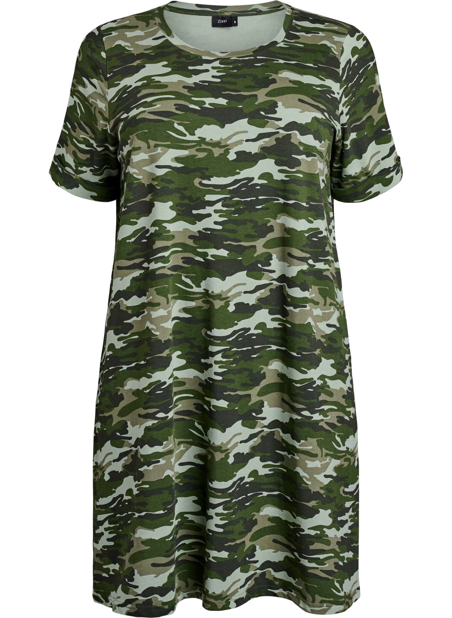 Zizzi Robe T-shirt courte en jersey de coton, Vert Kaki, Packshot image number 0