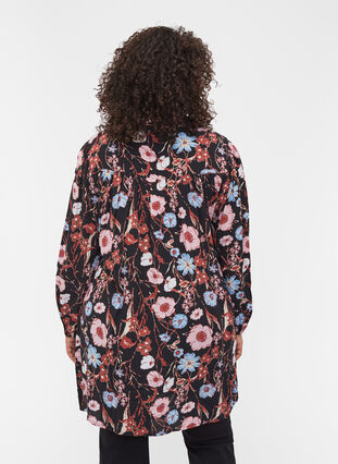 Viscose blouse tuniek met bloemenprint , Black Flower AOP, Model image number 1