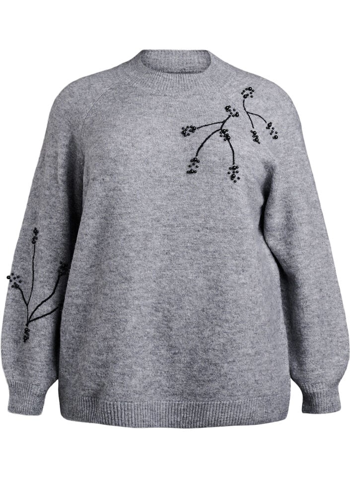 Trui met parelborduursel, Grijs, Packshot image number 0