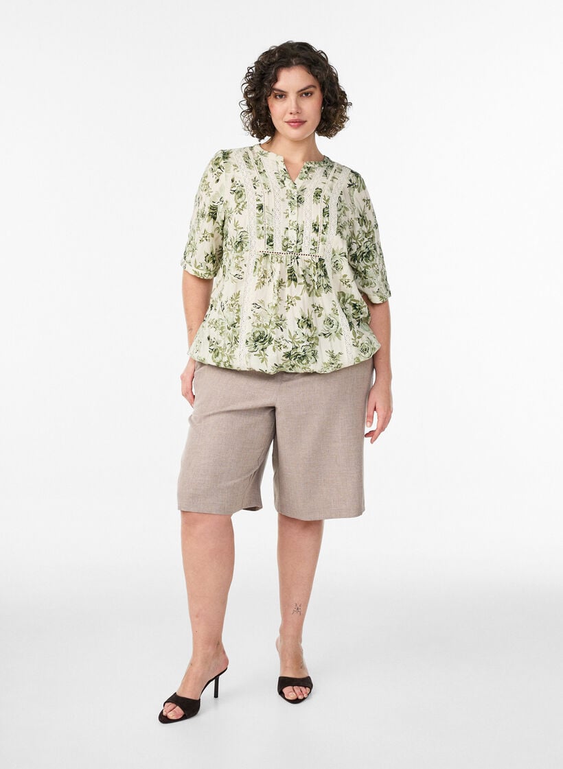 Blouse imprim&eacute;e &agrave; manches 1/2, Vert clair, Model image number 1