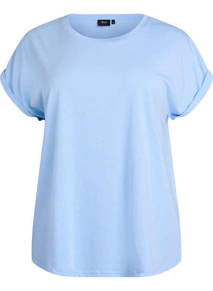 T-shirt met korte mouwen in een katoenmix, Blauw, Packshot image number 0