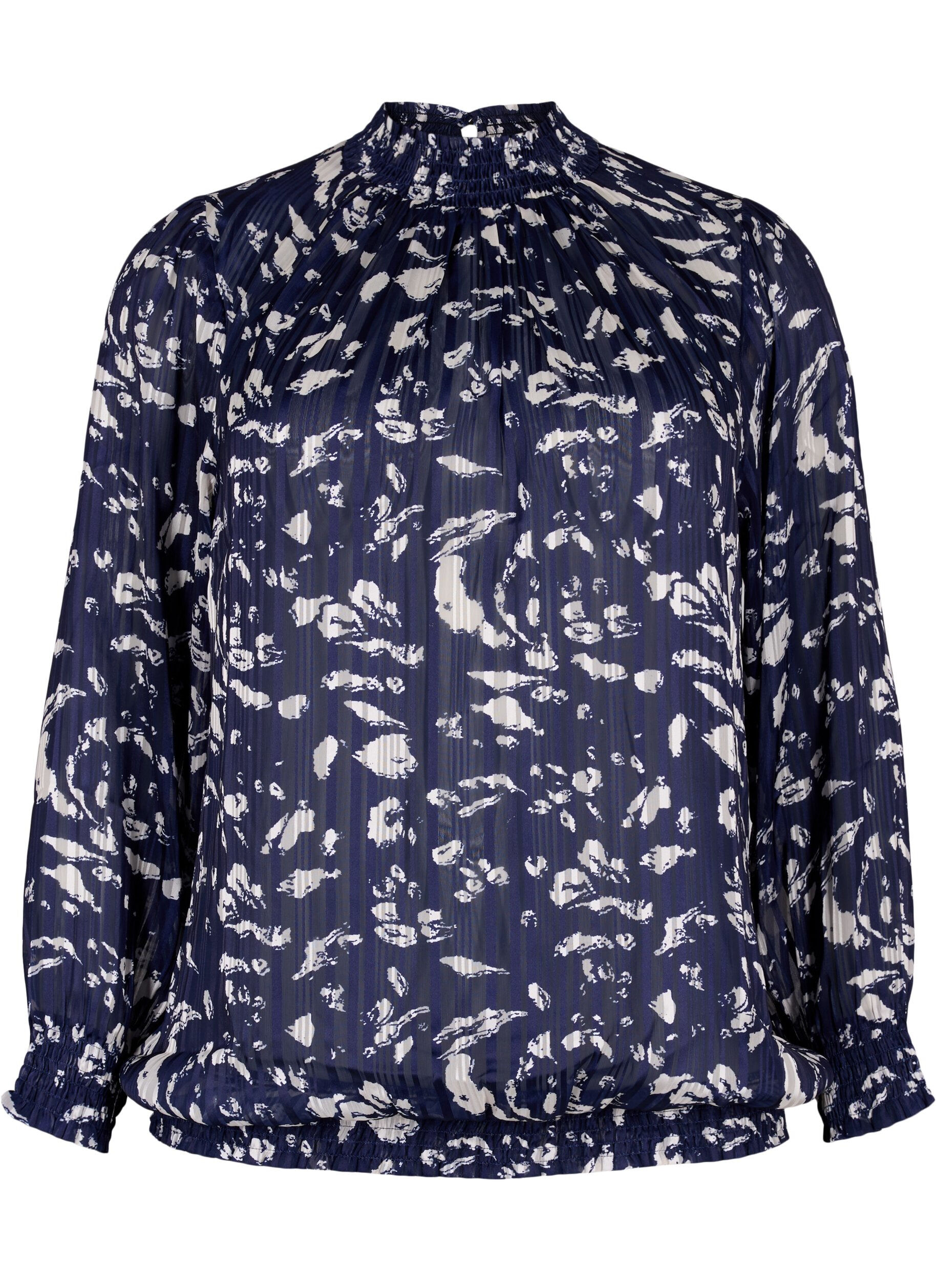 ZizziSmok blouse met print, Blue Leaf AOP, Packshot image number 0