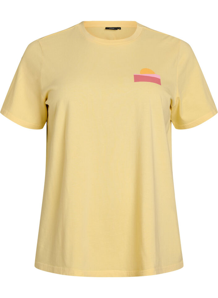 T-shirt van biologisch katoen met print op de rug, Geel, Packshot image number 0