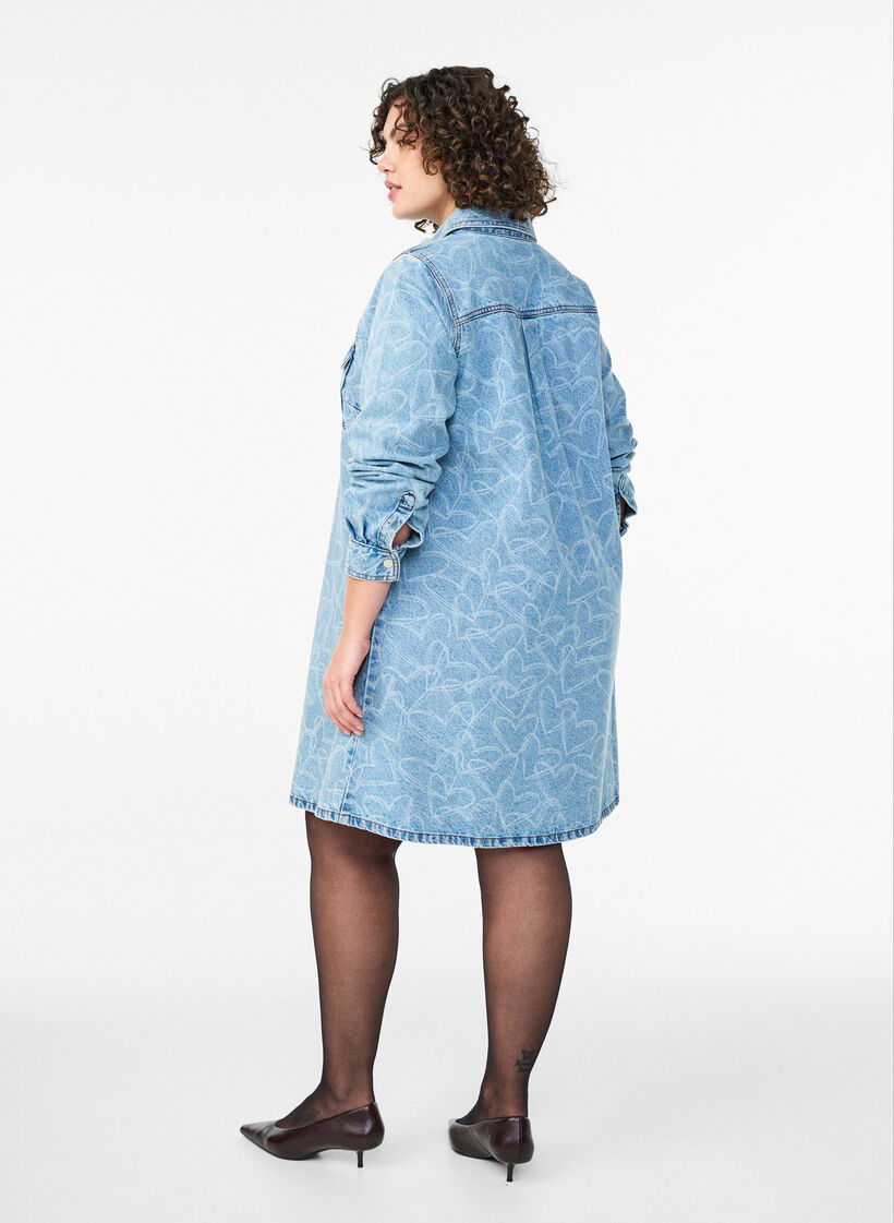 Robe en jean à motif cœurs, Bleu Clair, Model image number 2