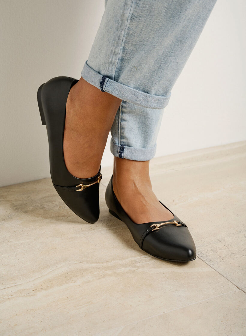 Wijde ballerina met goudkleurige gesp, Black, Image image number 0