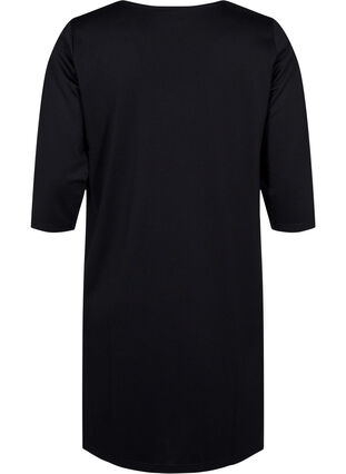 Robe de couleur unie avec coupe en V et manches 3/4, Black, Packshot image number 1