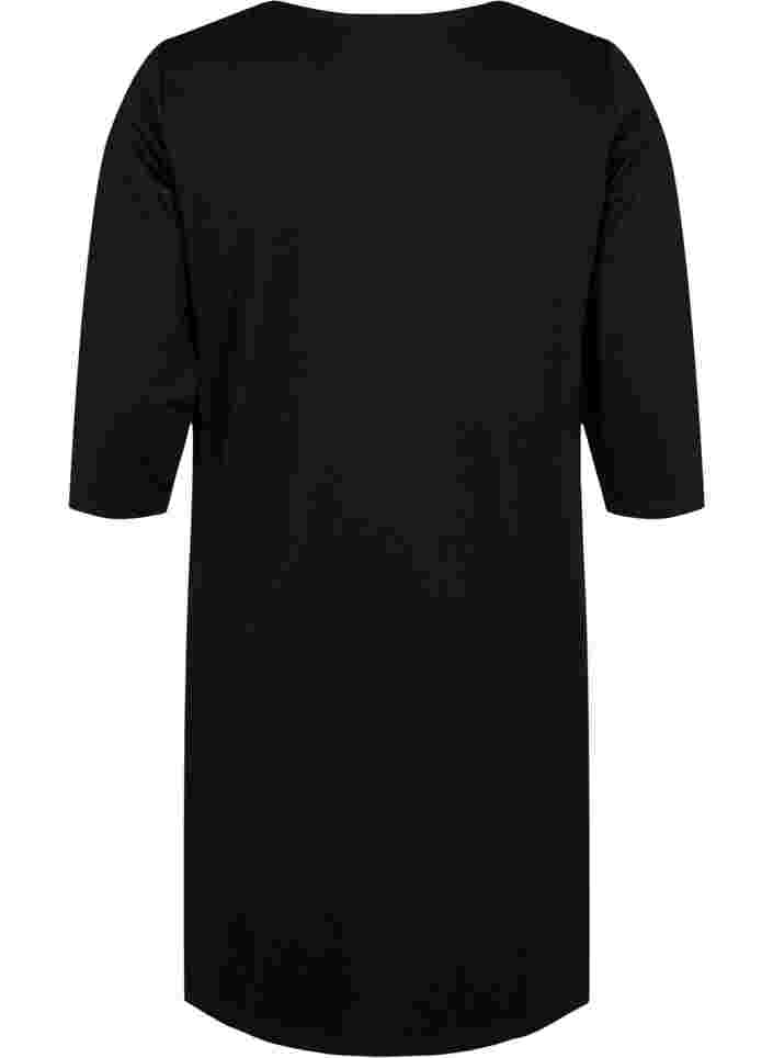 Robe de couleur unie avec coupe en V et manches 3/4, Black, Packshot image number 1