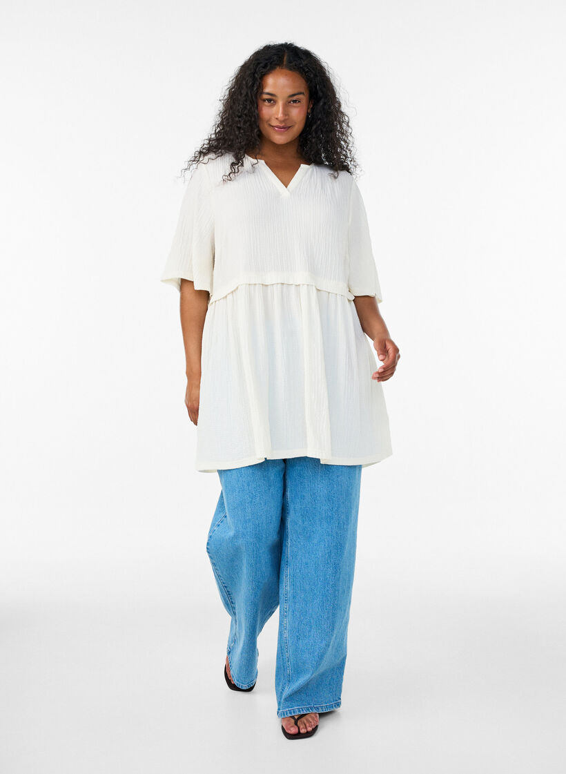 Tunique froiss&eacute;e &agrave; manches 1/2, Vanille, Model image number 1