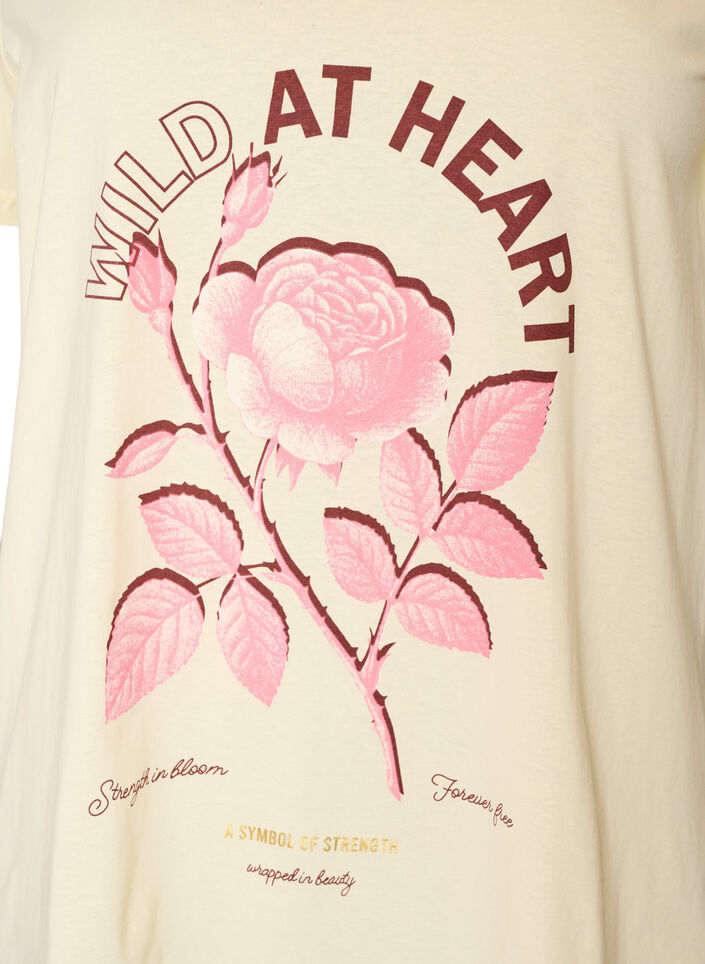 T-shirt en coton avec imprim&eacute; sur le devant et col en V, Beige, Packshot image number 2