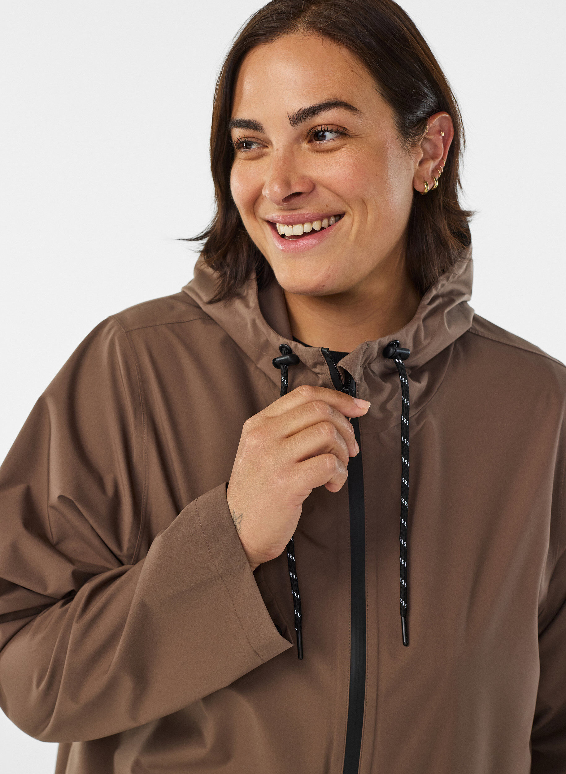 ZizziRegenjas met zakken en capuchon, Bruin, Model image number 3