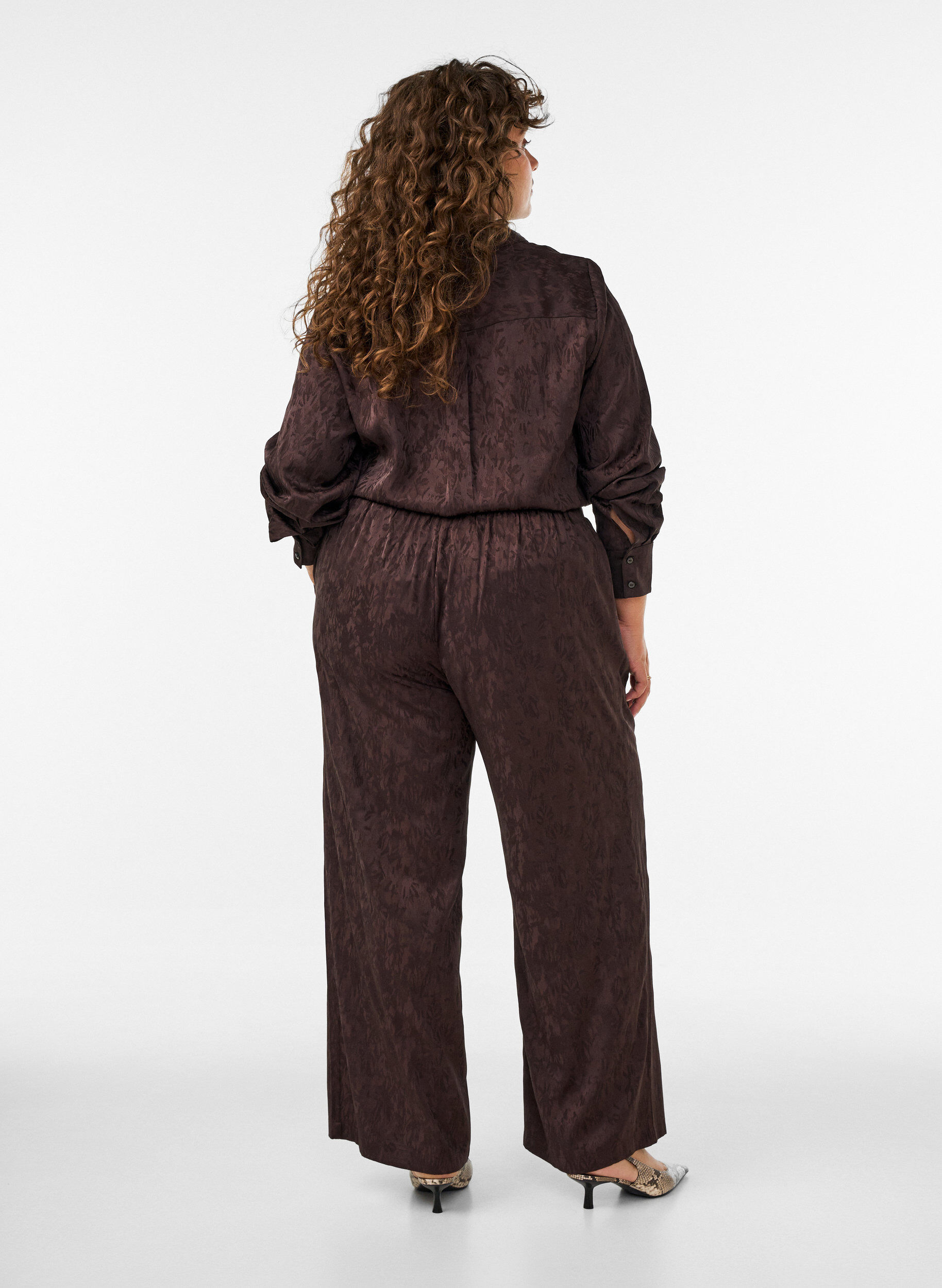 ZizziPantalon ample &agrave; motif cachemire et taille haute, Marron, Model image number 1