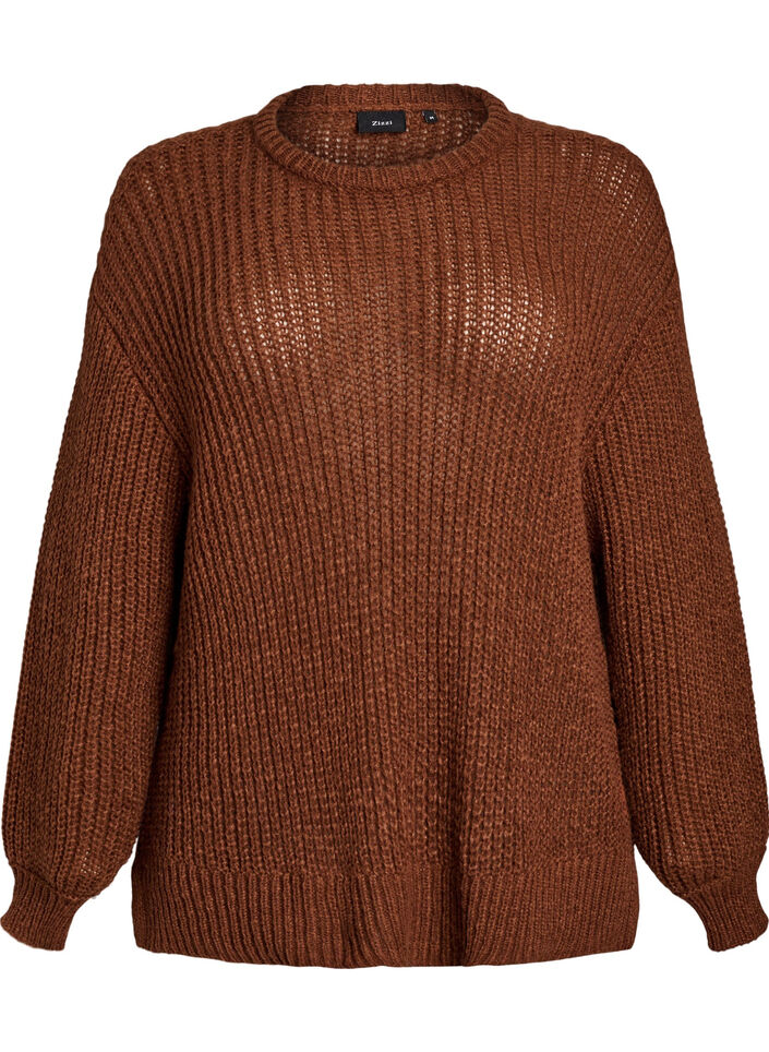 Gebreide blouse met franjes aan de achterkant, Bruin, Packshot image number 0