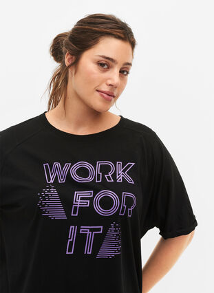 Katoenen trainings-T-shirt met opdruk, Black w. Work For It, Model image number 3
