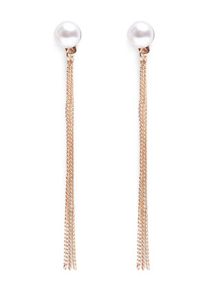 Boucles d'oreilles en perles avec chaîne, Gold, Packshot image number 0