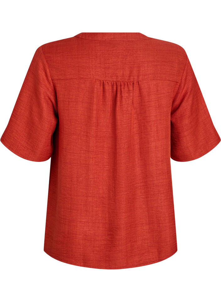 Overhemd blouse met V-hals en korte mouwen, Rood, Packshot image number 1