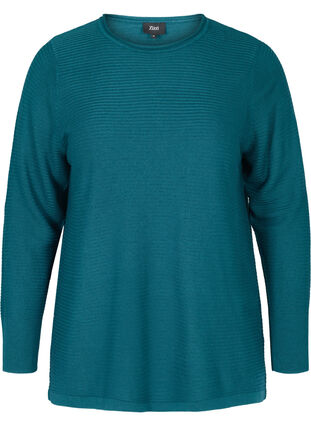 Gebreide geribbelde sweater met ronde hals , Blue Coral, Packshot image number 0