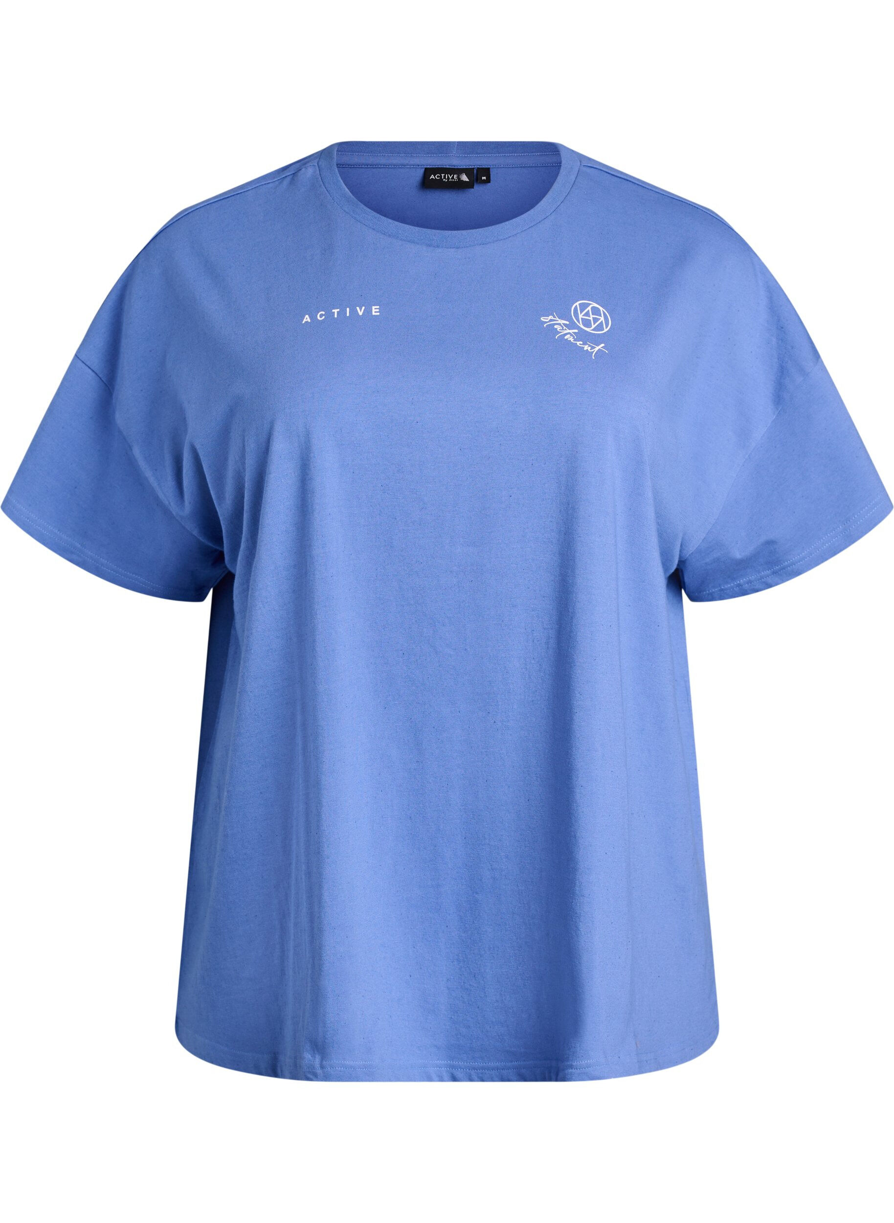 Zizzi T-shirt en coton bio avec un petit motif sur le devant, Bleu, Packshot image number 0
