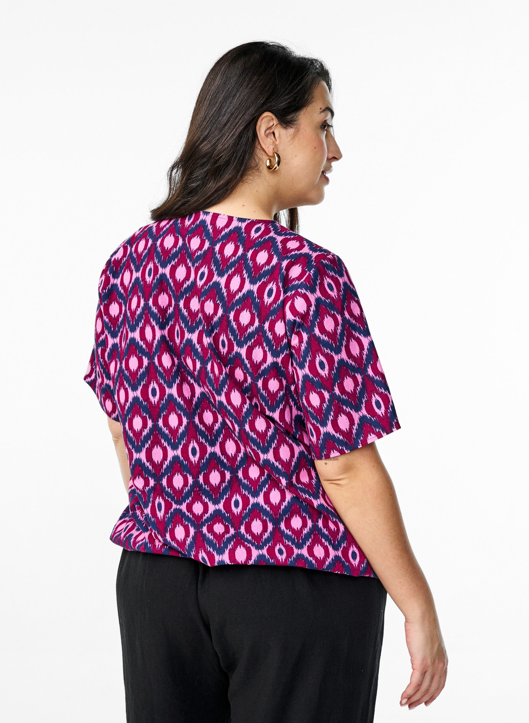 ZizziKatoenen blouse met print en korte mouwen, Roze, Model image number 2
