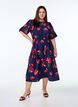 Midi-jurk met rozenprint en korte ballonmouwen, Blauw, Model image number 1