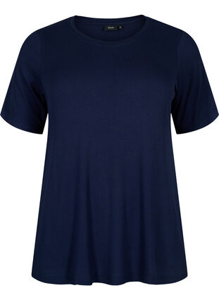T-shirt van viscose met ribstructuur, Navy Blazer, Packshot image number 0