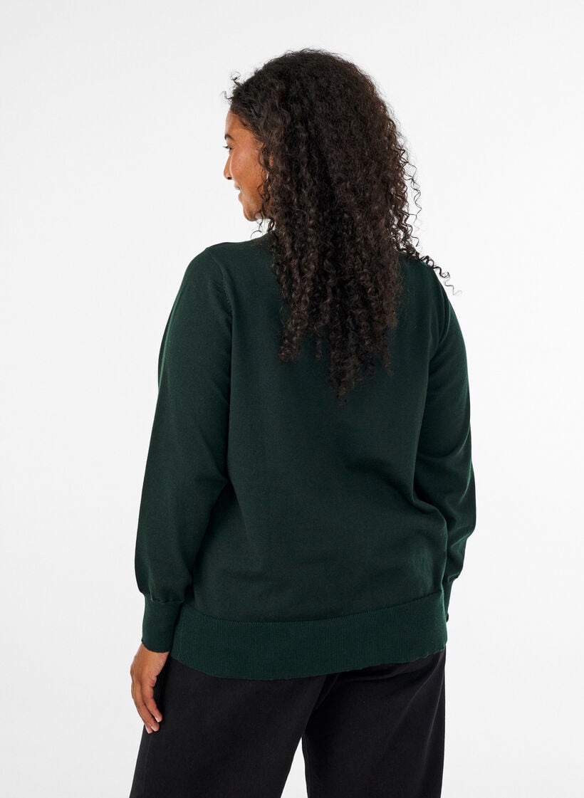 Fijngebreide cardigan met ronde hals, Groen, Model image number 2