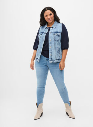 Veste en jean avec broderie et poches, Blue Denim Washed, Model image number 3