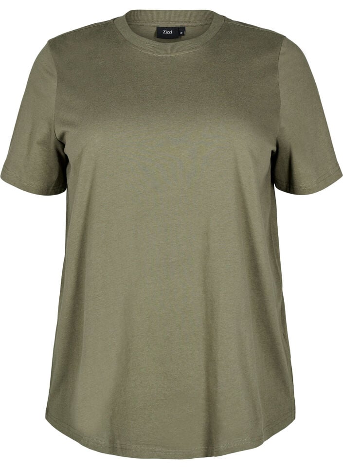 T-shirt basique en coton &agrave; col rond, Vert fonc&eacute;, Packshot image number 0