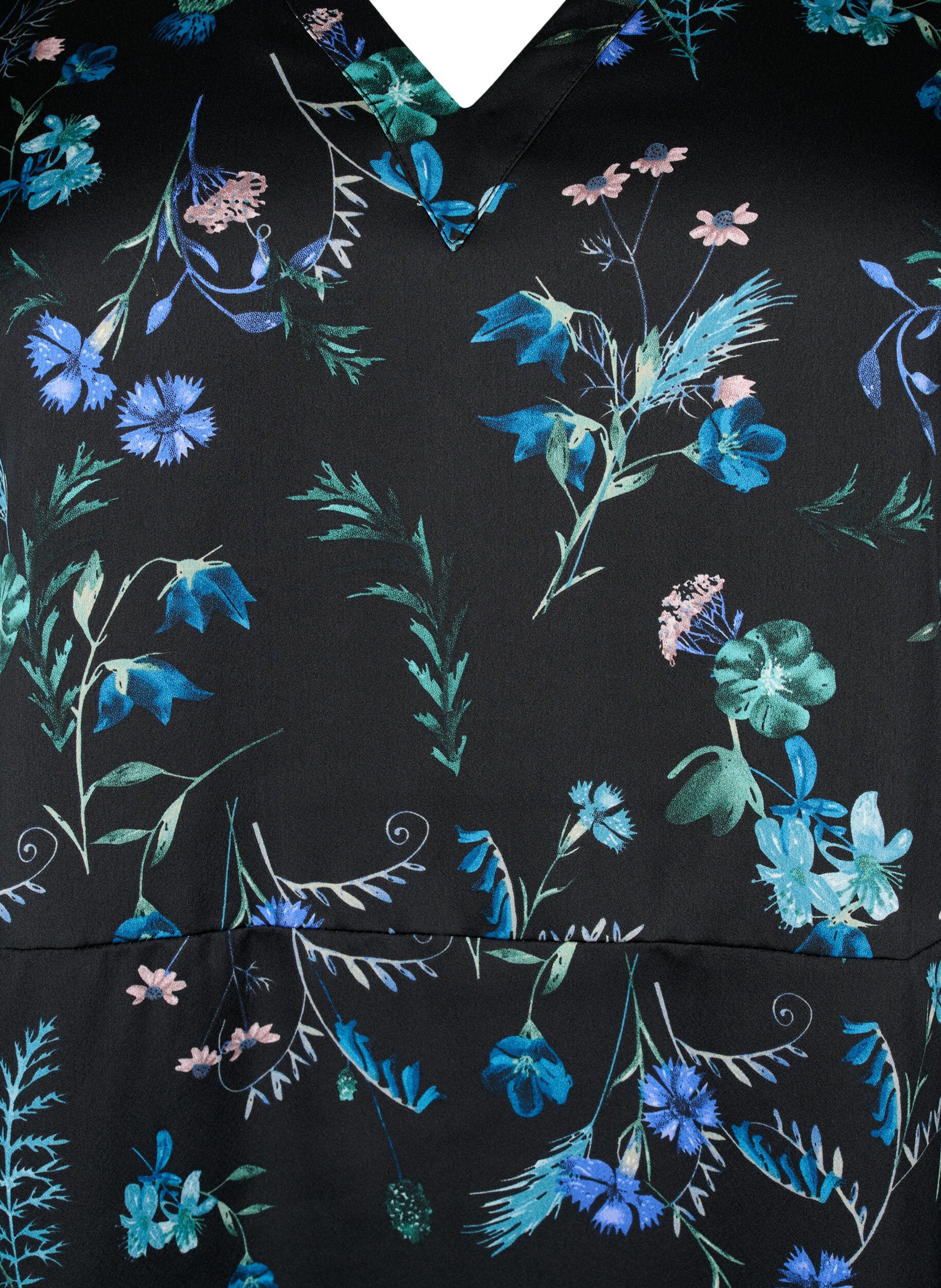 ZizziMidi-jurk met lange mouwen en bloemenprint, Blue Flower AOP, Packshot image number 2