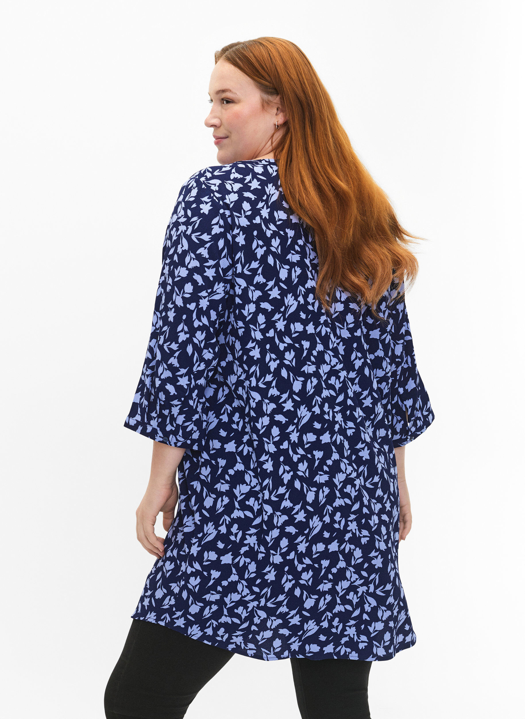 ZizziGebloemde tuniek met 3/4 mouwen, M. Blue Flower AOP, Model image number 1