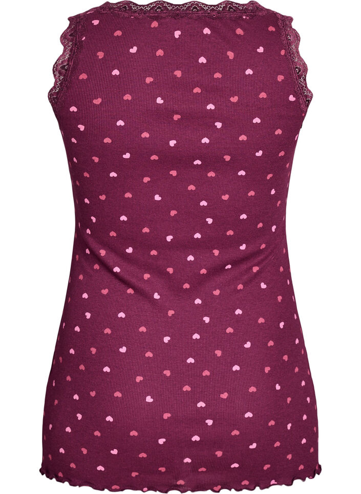 Top met print en kanten rand, Donker Bordeaux, Packshot image number 1