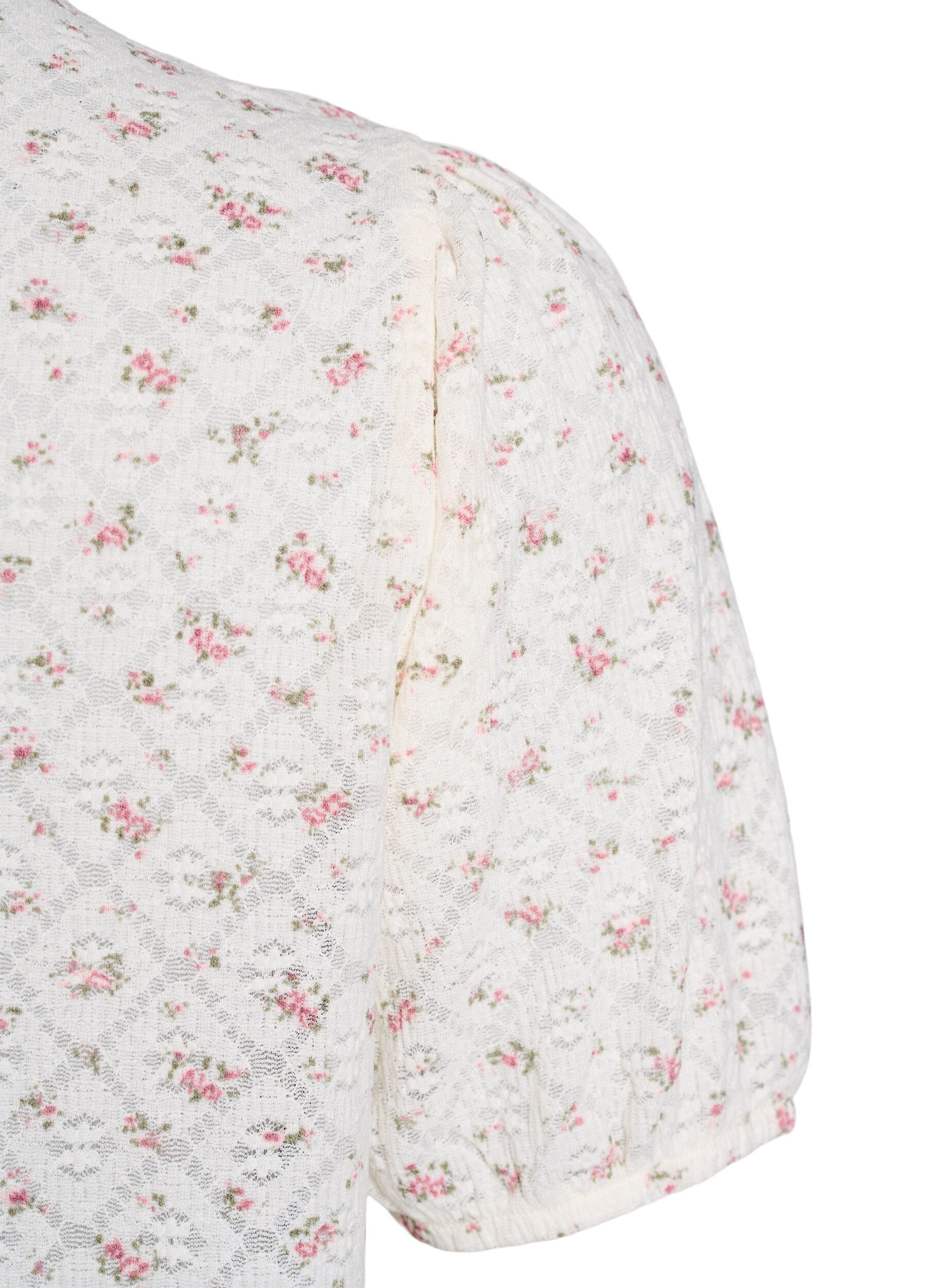 ZizziJersey blouse met korte mouwen en bloemenprint, Wit, Packshot image number 3