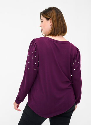 Blouse à manches longues et perles décoratives, Purple Melange, Model image number 1