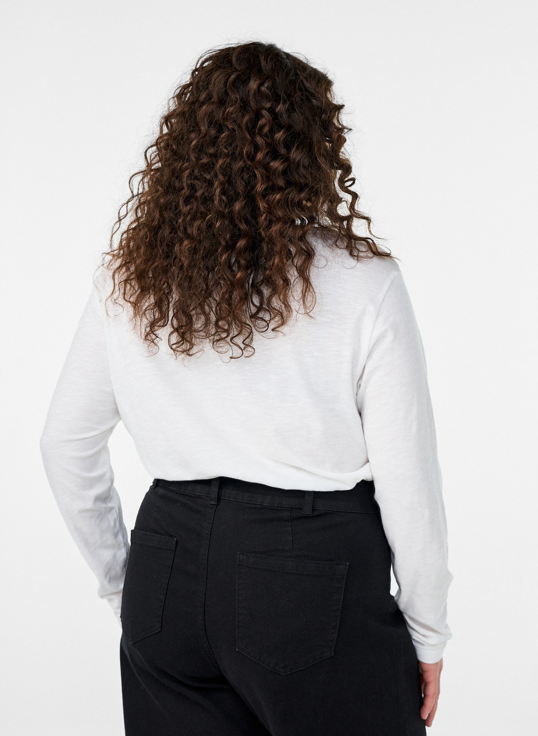 ZizziT-shirt met lange mouwen, V-hals en knopen, Wit, Model image number 2