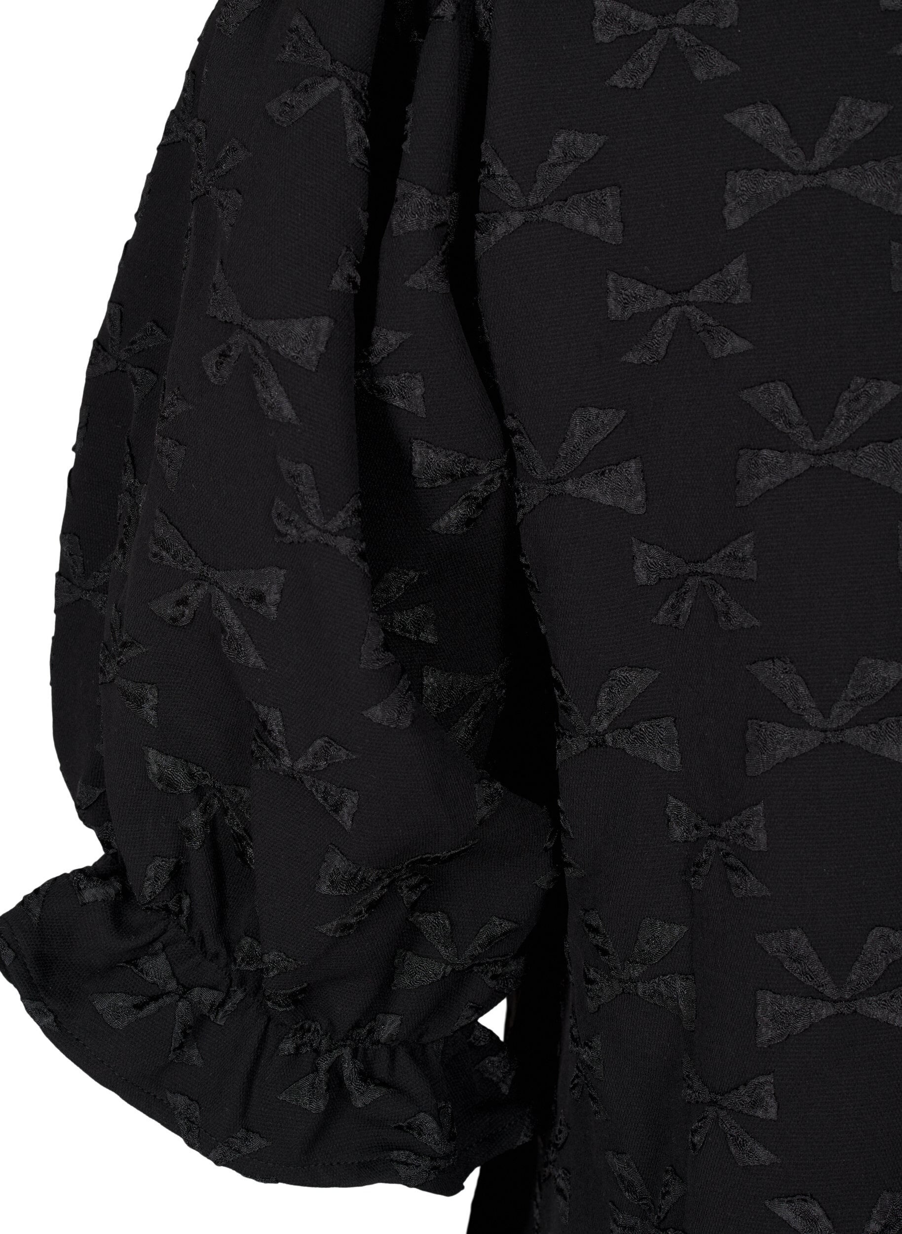 ZizziKorte jacquard jurk met strikjes, Black W. Bow, Packshot image number 3