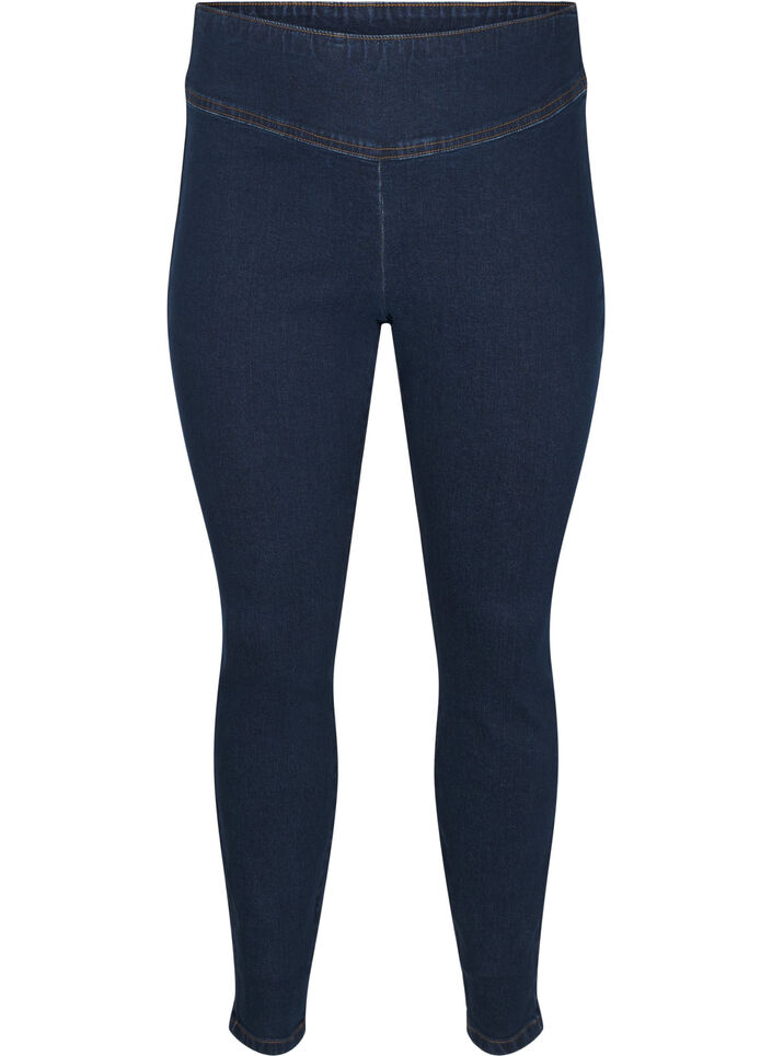 Stretchy jeggings met hoge taille, Dark Blue, Packshot image number 0
