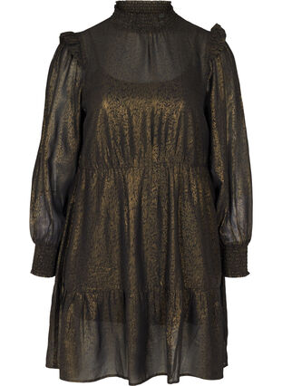 Robe à manches longues avec smocks et volants, Black w. Gold, Packshot image number 0