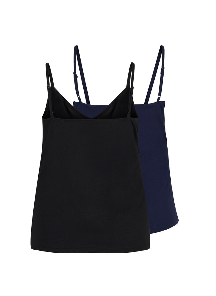 Set van 2 basic tops in katoen, Black/Navy B, Packshot image number 1