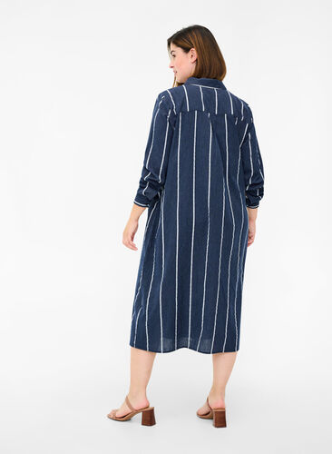 Robe chemise longue à rayures en coton, N.Sky w.White Stripe, Model image number 1